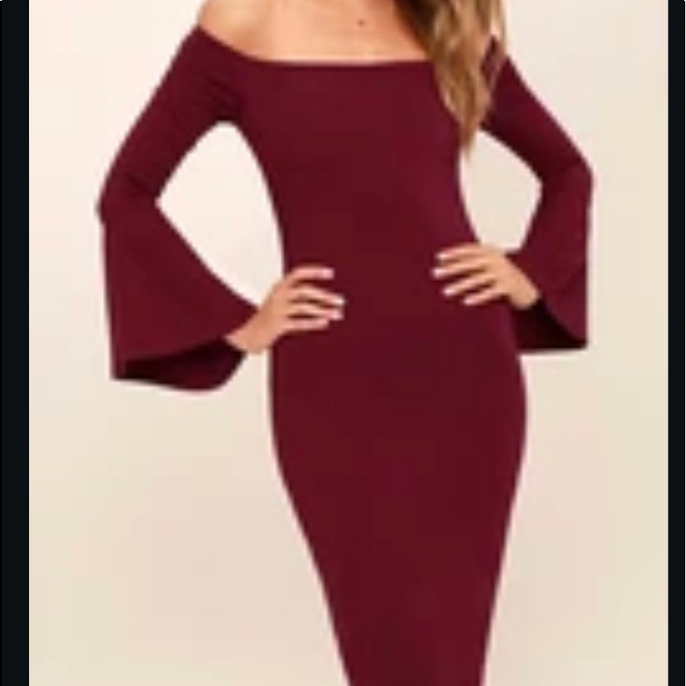 Lulu’s Burgundy Off the Shoulder Midi Dress